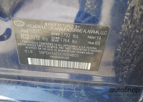 2012 Hyundai Elantra Limited z USA, uszkodzony, nr VIN 5NPDH4AE0CH094805